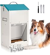 Automatic Dog Feeder Large Breed Outdoor &amp; Indoor Galvanized Dog Food Dispenser 15lbs Wall Mounta...