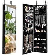 Giantex Wall Door Mounted Jewelry Armoire Cabinet with 47.5" H Full Length Mirror, 2 LEDs Lockabl...