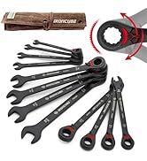 ironcube Reversible Ratcheting Wrench Set: 12-Piece Metric 8-19mm - Tough Black - Wax Canvas Stor...