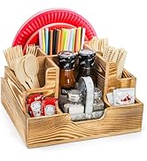 ZAVOOS Paper Plate Dispenser, Wood Rustic Utensil Holder Silverware Caddy for Cups Spoons Forks N...