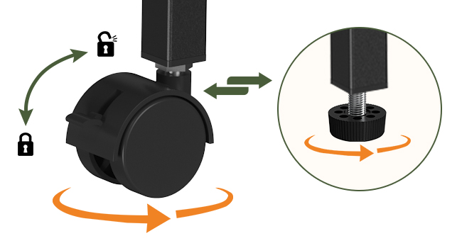 Locking Caster &amp;amp; Adjustable Feet