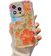 XIZYO Case for iPhone 16 Pro Max, Colorful Retro Oil Painting Flower Cute Floral Aesthetic Curly ...