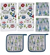 Lippert Road Sign RV Kitchen Towel &amp; Potholder Set, 6 Pieces, Unique Road Trip Design – Two Kitc...