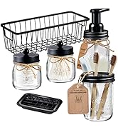 SheeChung 6Pack Mason Jar Bathroom Accessories Set - Foaming Soap Dispenser, Toothbrush Holder, 2...