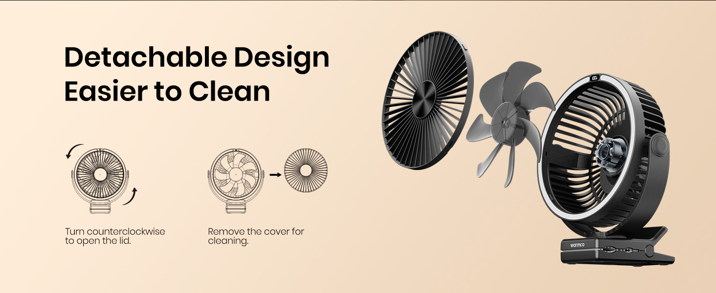 Clip fan with detachable design — easily remove the cover for quick and effortless cleaning.
