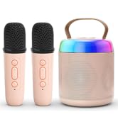 Karaoke Machine for Kids Adults, Mini Portable Bluetooth Karaoke Speaker with 2 Wireless Micropho...