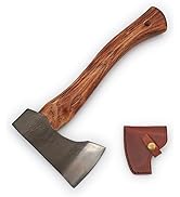 Hatchet with Wood Handle and Sheath ,Small Axe for Kindling,Splitting and Chopping,Forged Steel w...