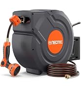 Upgraded Retractable Garden Hose Reel 1/2 inch x 155 ft Metal Bracket Wall-Mounted 9 Pattern Nozz...