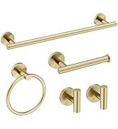 Bubxo Gold Bathroom Accessories 5 Piece, 24 Inch Bath Hardware, Wall Mounted Brushed Gold Towel R...