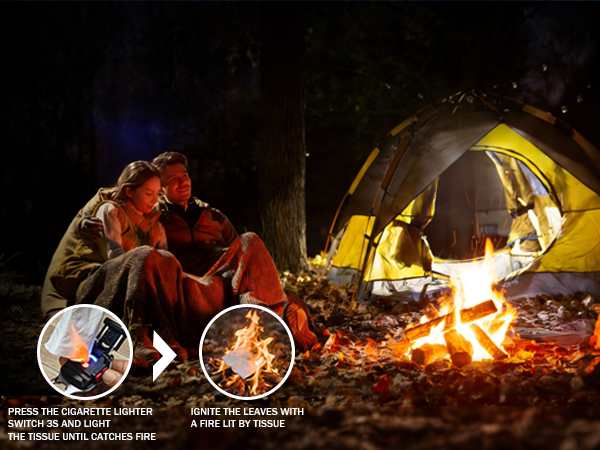 Essential piece of equipment for outdoor camping, used for starting fires and lighting cigarettes.