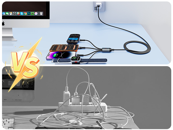 This multi charging cable with Apple Watch charger, charge all your devices, neatly, without tangles