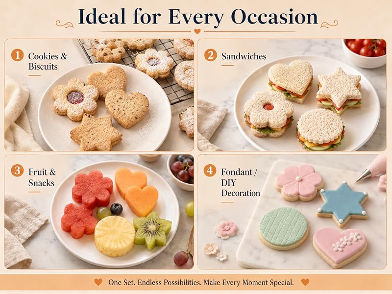 12-piece cookie cutter set used for cookies, sandwiches, fruit, fondant and party treats