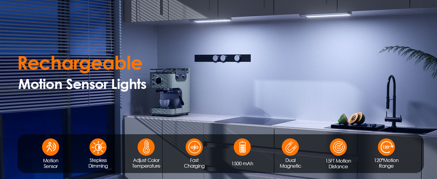 Rechargeable Motion Sensor Under-Counter Light Fixtures