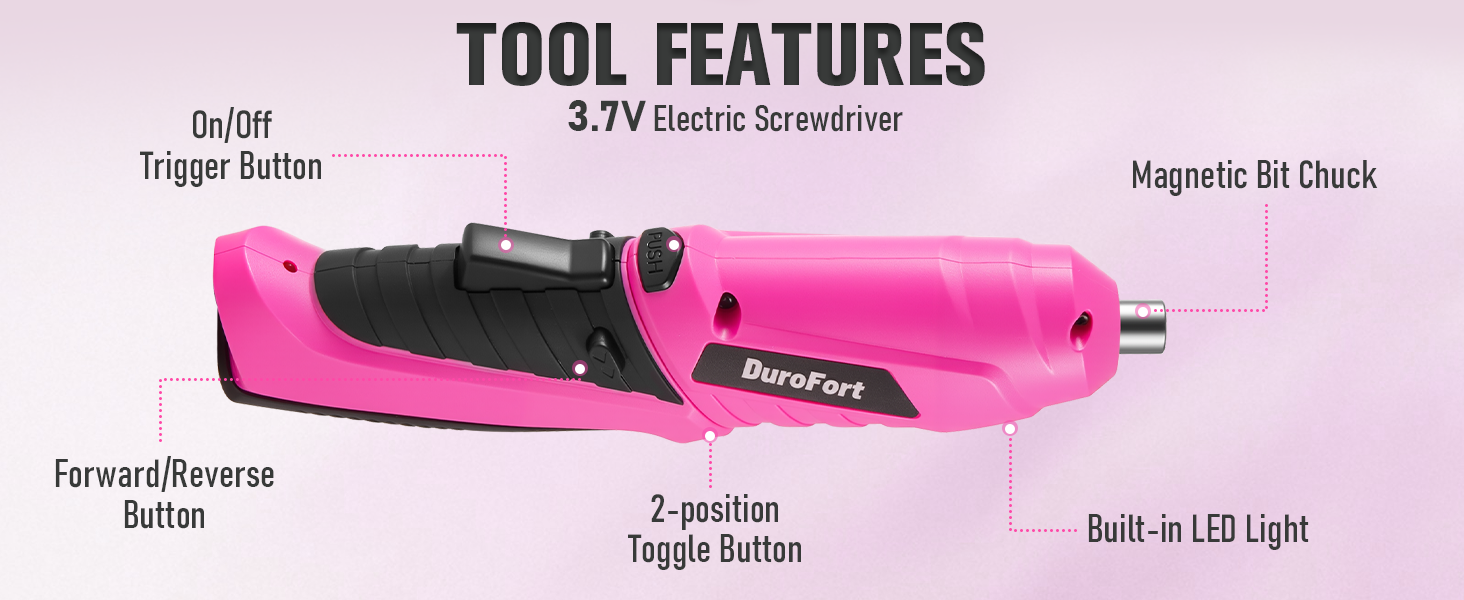 Pink Cordless Electric Screwdriver Set