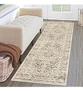 KUTA Runners for Hallways 2x6 Beige Brown, Vintage Floral Kitchen Rugs Non-Slip Washable Runner U...