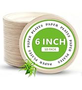 Yarmchahk Disposable Paper Plates, 6 inch Heavy Duty Paper Plate, Soak and Cut Proof, Natural Bio...