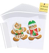 Labeol 200pcs Cellophane Bags 6x9 Self Sealing Cookie Bags for Packaging Cellophane Treat Bag Cle...