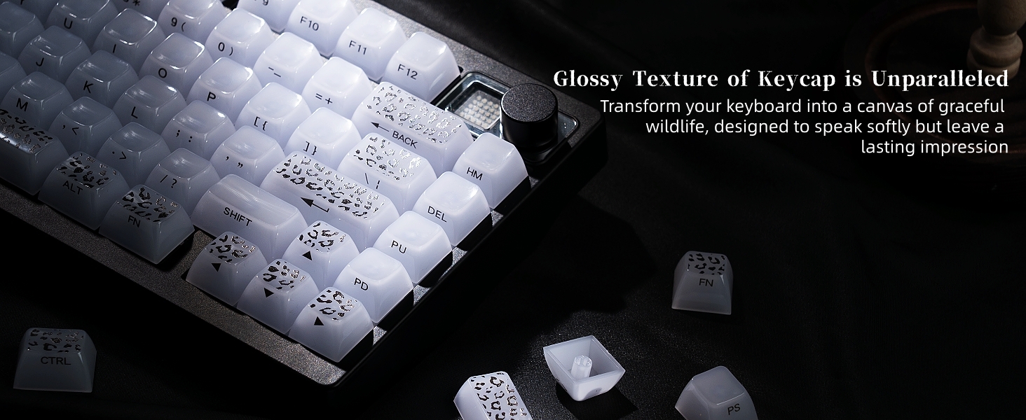 Womier Keyboard Keycaps Jelly, White Ceramic Keycaps Style, Leopard Print Key caps