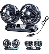 xuenair Auto Oscillating 12V/24V Car Fan Cigarette Lighter Plug for Truck RV SUV Sedan Van Boat, ...