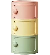 3 Tier Round Nightstand with Drawers, Plastic Tri-Color Nightstand Modern Round Bedside Table wit...