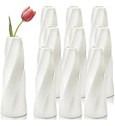 ELFULLY 10 Pack White Flower Vases Bulk, 8" Modern Style Vases, Composite Plastic Unbreakable Bud...