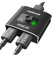 HDMI Switch Splitter 4K@60hz, Aluminum HDMI 2.0 Switcher 2 in 1 Out, HDMI Splitter 1 in 2 Out, Bi...