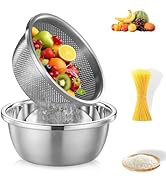 POPGRADE 304 Stainless Steel Colander 3QT Microporous Colander &amp; Mixing Bowl for Kitchen Cooking,...
