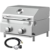 Bestfire Tabletop 2-Burner Gas Grill, 20,000 BTU Stainless Steel Portable Propane Grill, Removabl...