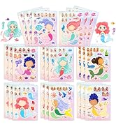 24 Sheets 8.3''×5.9'' Make Your Own Mermaid Stickers for Toddlers Kids Party Favors, Make a Face ...