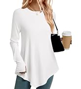 GKBK Long Sleeve Shirts for Women Asymmetric Tunic Tops Wear with Leggings | Thumb Holes, Crew Ne...