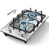 Gas Stove Gas Cooktop 2 Burners 12 Inch,Portable Stainless Steel Built-in Gas Hob, LPG/NG Dual Fu...