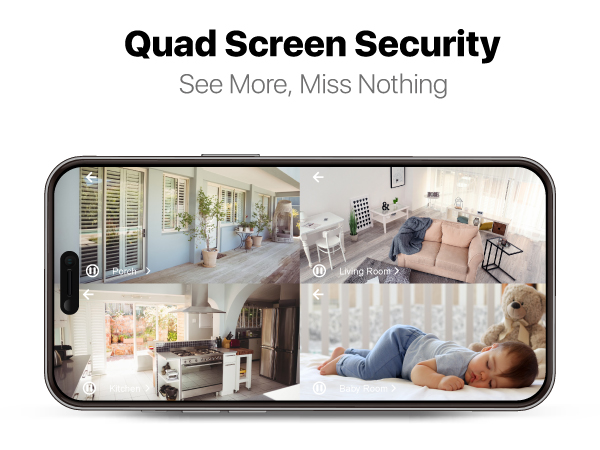 FS3 2K Ultra HD Pan &amp; Tilt Indoor WiFi Security Camera-phone Quad View