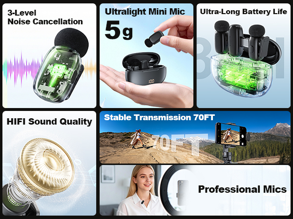 30H Used with Charging Case for Video Recording Vlogging Podcast