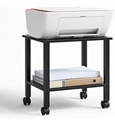 YUFAM 2 Tier Printer Stand with Storage,Under Desk Shelf Printer Table, Rolling Printer Cart for ...