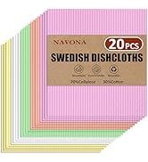 Navona 20 Pack Swedish Dish Cloths, Reusable Dish Cloths, Dish Rags for Washing Dishes - Cellulos...