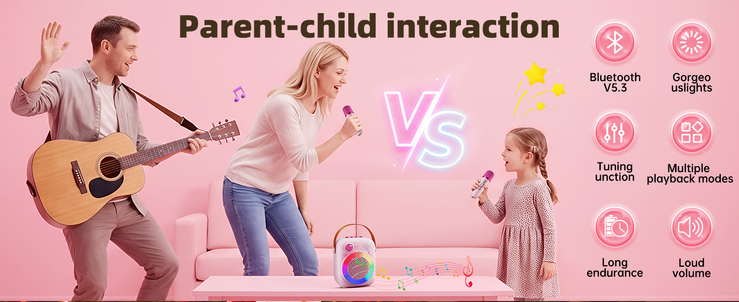 Kids Karaoke Machine Ages 3-12, Bluetooth 5.3 Speaker with 2 Wireless Mics