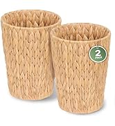 iEGrow 2 Pack Wicker Trash Can, Small Bathroom Trash Can, 2 Gallon Woven Natural Water Hyacinth W...