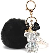 YOU WIZV Kawaii Cute Bear Keychain for Women, Bling Gummy Teddy Bear Pom Pom Key Chain Girly Wris...