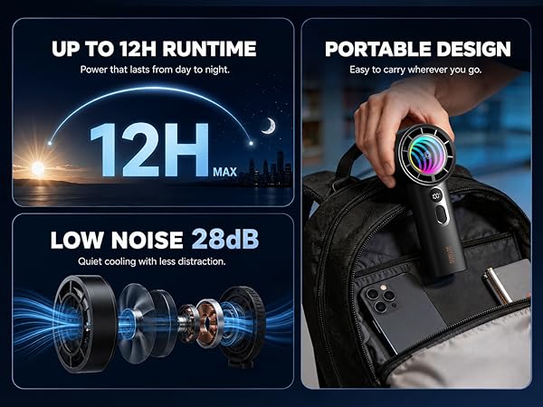 SOTHING Portable Handheld Fan with Dynamic RGB Light