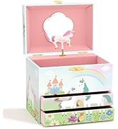 RR ROUND RICH DESIGN Music Jewelry Box for Girls with Double Drawers and Big Storage Paired Foil ...