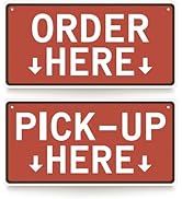 2-Pack Double-Sided Order Here &amp; Pick Up Here Signs – With 4 Twines for Restaurants, Cafes, Bars,...