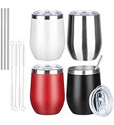 MEZMUT 12 Oz Insulated Wine Tumbler with Lid Double Wall Vacuum Stainless Steel Wine Glass Coffee...