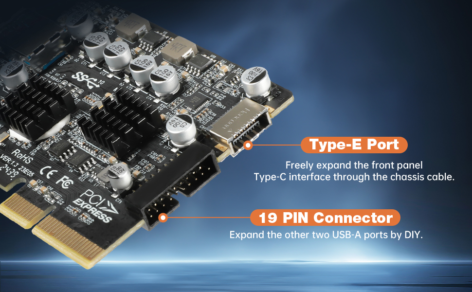 PCIe to USB C type E card