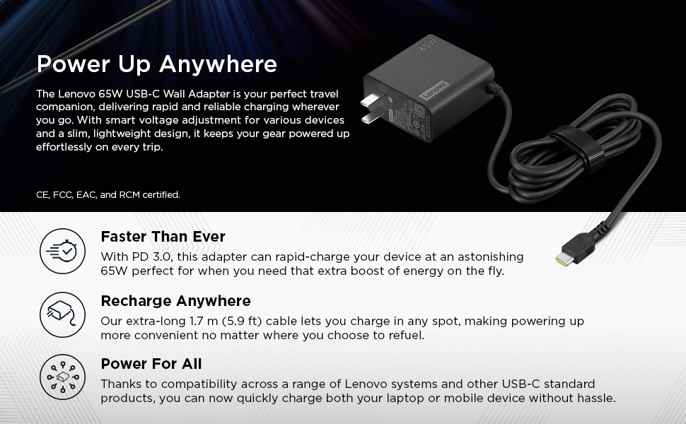 B0C86H4FNG Lenovo 65W USB-C Wall Adapter