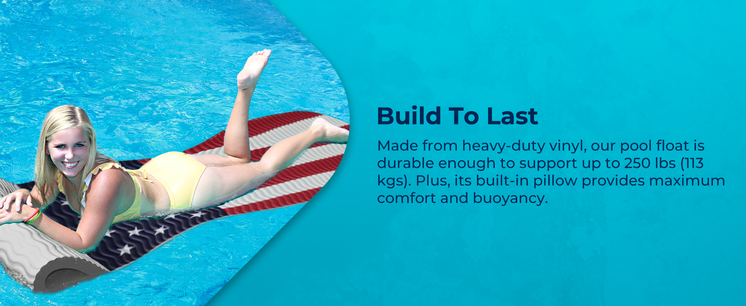 Adult pool float, foam lounger, ultra buoyant, swimming mat for lakes, beaches, water parks.