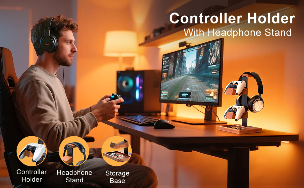 Controller Holder With Headphone Stand Storage Base