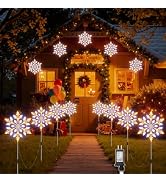 Brightown 6 Snowflake Pathway Lights for Christmas Warm White Lighting with 8 Modes 300 LED