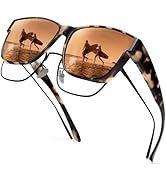 URUMQI Polarized Sunglasses Fit Over Glasses for Men Women, Oversized Square Shades UV400 Protection