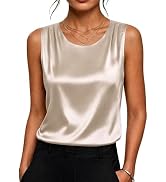Zeagoo Womens Satin Tank Top Pleated Sleeveless Blouse Dressy Casual Tops Crewneck Silk Shirts Bu...