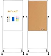 [13 Sq/ft] WALGLASS Rolling Whiteboard &amp; Corkboard Combo with Stand, 24"x40" Reversible Double-Si...